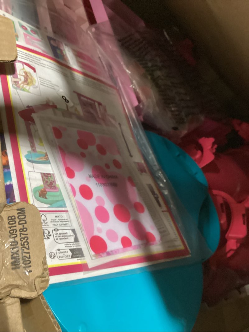Condition photo showing Good Condition for barbie dreamhouse pool party doll house with 75+ pc, 3 story slide: adult assembly, fits 12 inch dolls