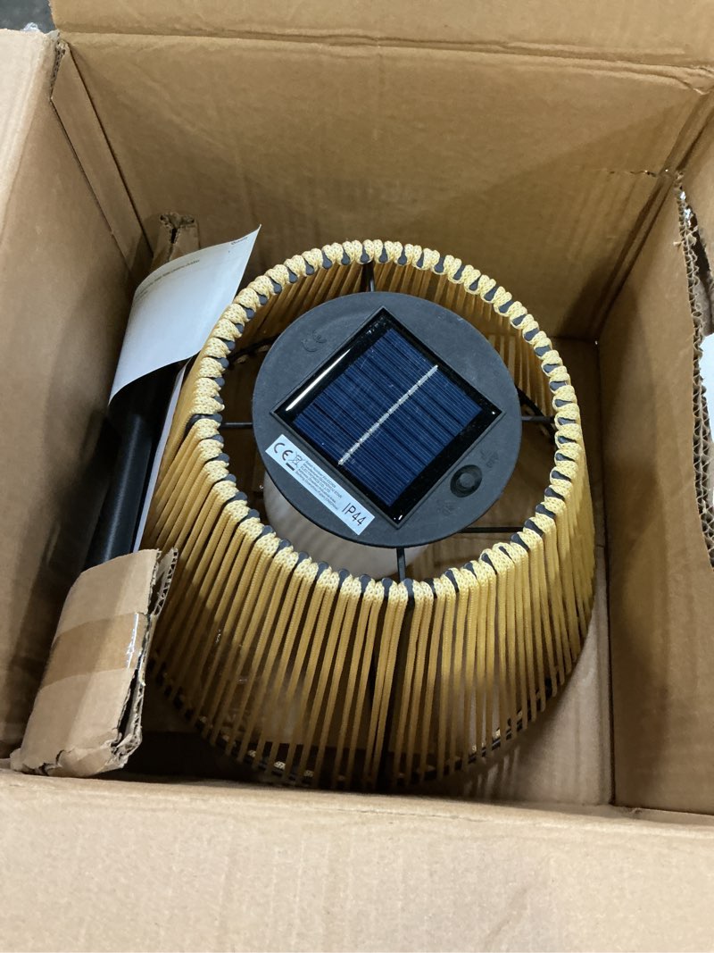 Condition photo showing Good Condition for 46" solar outdoor floor lamps for patio decor, rattan wicker lights, hand woven lamp stable metal lanterns outdoor waterproof rechargeable, ideal for gardens, yards, pathways, driveways and porches