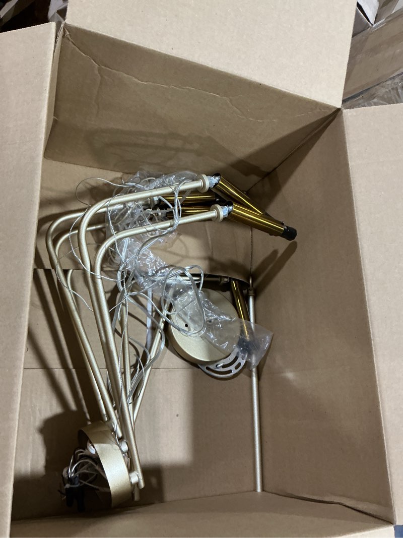 Condition photo showing As Is for Modern Gold Chandelier for Dining Room,Metal 6-Light Kitchen Light Fixtures,Farmhouse Candle Hanging Pendant Light for Living Room Entryway Foyer Bedroom (Bulb Not Included) Gold 6 Candle Lights