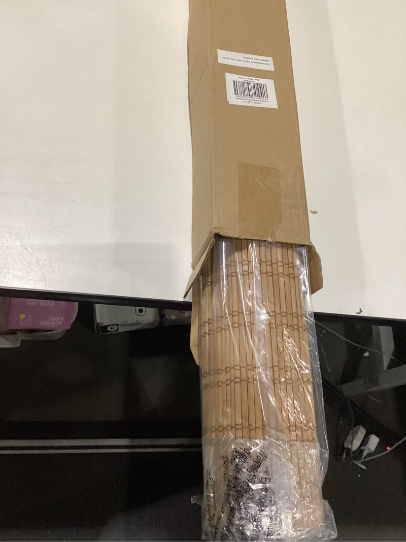 Condition photo showing Good Condition for lazblinds no tools no drill cordless bamboo roman shades, light filtering window treatment, roll up bamboo blinds for windows 32'' w x 48'' h, ceylon light russet light filtering-ceylon light russet 32" w x 48" h