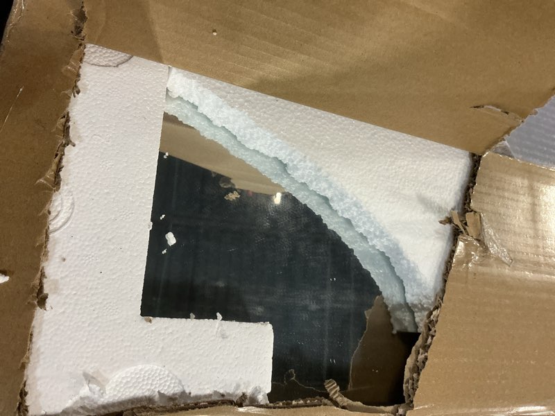 Condition photo showing Good Condition for loaao black metal framed bathroom mirror for wall, 24x36 inch rounded rectangle mirror, matte black bathroom vanity mirror farmhouse, anti-rust, hangs horizontally or vertically black 36"l x 24"w