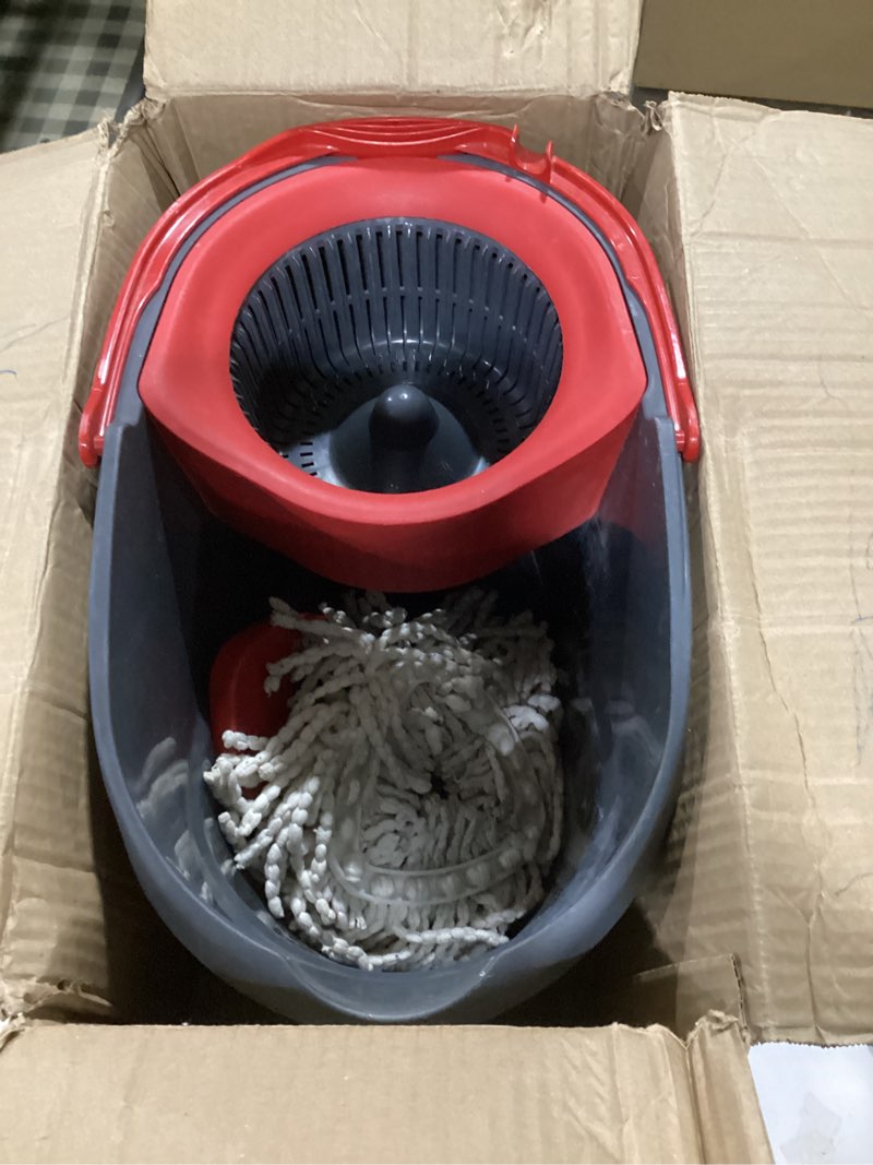 Condition photo showing As Is for O-Cedar EasyWring Microfiber Spin Mop, Bucket Floor Cleaning System, Red, Gray, Standard Easywring Spin Mop & Bucket
