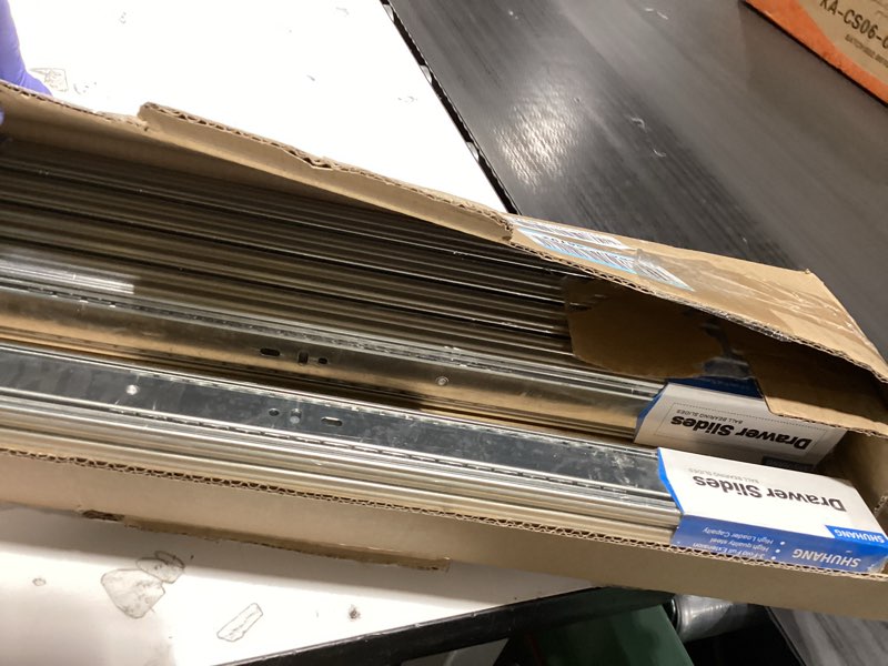 Condition photo showing New/Like New for SHUHANG 5 Pairs Full Extension Drawer Slides 10 12 14 16 18 20 22 24 Inch 100lb Load Capacity Side Mount Ball Bearing Glides Runners Rails Cabinet Dresser Wardrobe Kitchen Trash (22 Inch,5 Pairs) 22 Inch 5 Pair (Silver)