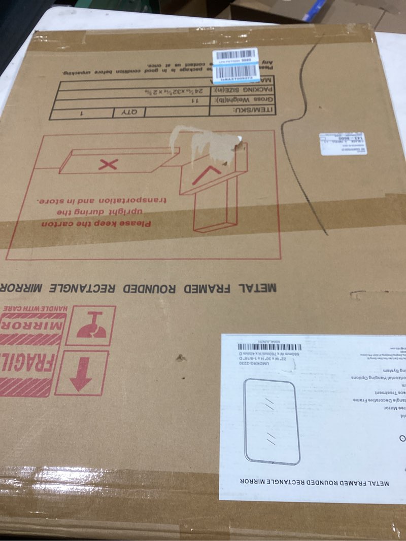 Condition photo showing Good Condition for 22"x30" Matte Gold Mirror for Wall, Brushed Metal Framed Rounded Corner Rectangular Mirror for Bathroom Vanity,Entryway,Living Room,Bedroom,Vertical or Horizontal 30"L x 22"W Brushed Matte Gold