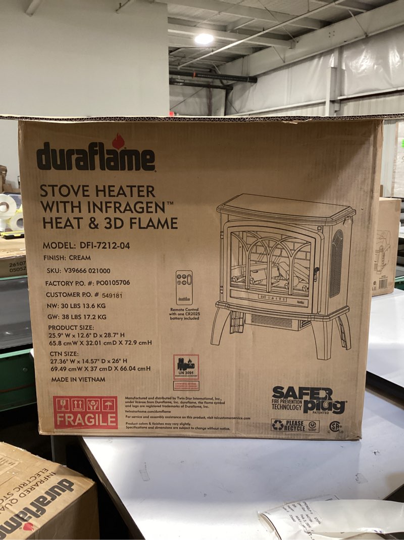 Condition photo showing New/Like New for Duraflame DFI-550-22 Freestanding Infrared Quartz Fireplace Stove with Remote Control 1500W, cream
