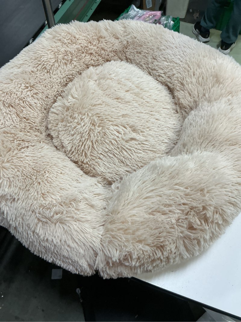 Condition photo showing As Is for Donut Dog Bed - Premium Comfort for Anxiety Relief - Fluffy & Calming Design with Ultra-Plush Support | Cozy Round Dog Bed with Super Soft Circle Style (Size S Beige) Small Beige
