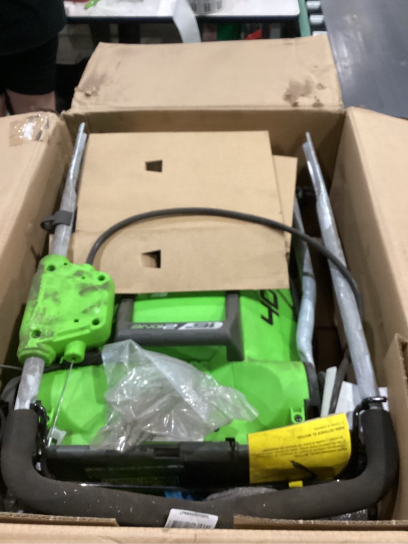 Condition photo showing As Is for greenworks 40v 16" cordless lawn mower, ultra-light push mower with 4.0ah battery & charger(75+ tool compatibility, 45min runtime) 16" (4.0ah)