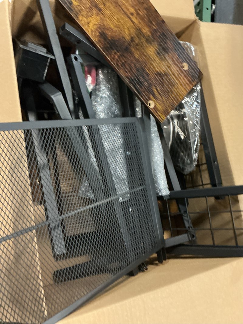 Condition photo showing As Is for (similar product) movable bakers rack, microwave stand with charging station, kitchen storage rack with hooks and basket, casters and adjustable feet, for small space, kitchen, dining room, rustic brown hb04ubr rustic brown + black