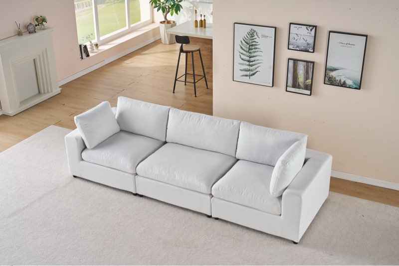 ( incomplete)114 Inches Sectional Couch, Modular Down Filled Sectional Sofa,  3 Seater Cozy Sofa Couch,Modern Sofa For Living Room, Linen White Upholstery Color: White