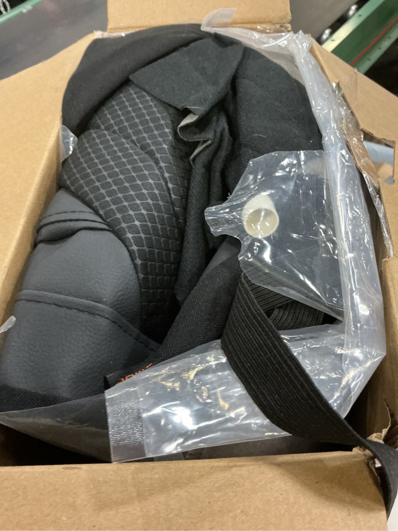 Condition photo showing Good Condition for caromop luxury faux leather&fabric car seat covers full set with breathable 3d foam back support,universal comfortable seat covers for cars,trucks,suvs, front armrests compatible(5-seat black) black full set