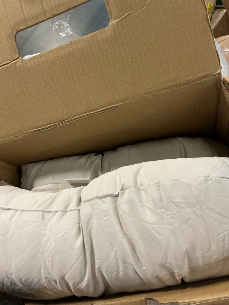 Condition photo showing As Is for danghoogy wicker chair cushions, waterproof outdoor loveseat cushions for patio furniture, 3 pieces wicker furniture cushions, 1 loveseat and 2 u-shaped cushions, cream cream wicker chair cushion