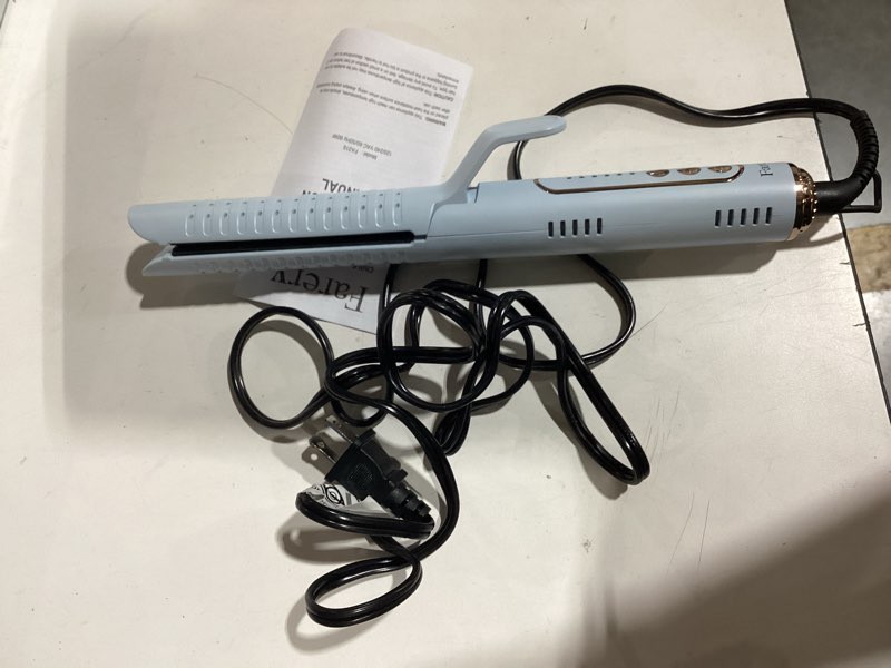 Condition photo showing As Is for farery chill set soft-air curling iron: gentle soft air for quick styling & long-lasting curls, lock in style with cooling air vents, 2-in-1 hair straightener & curler with upgraded long barrel, blue