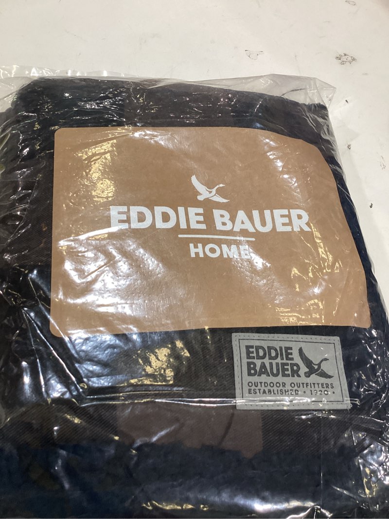 Condition photo showing Good Condition for eddie bauer - throw blanket, yarn dyed cotton bedding with solid ultra-soft sherpa reverse, throw blanket for couch & bed (cabin plaid brown, 50" x 60")
