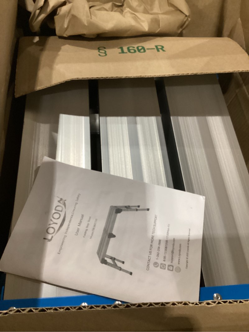 Condition photo showing Good Condition for Work Platform 500 Lbs, Foldind Step Stool with One-Touch Automatic Fold, 4 Height Adjustment Step Platform, Perfect for RV Cleaning, Home Painting and Reaching High Places, Larger, Blue Larger Blue