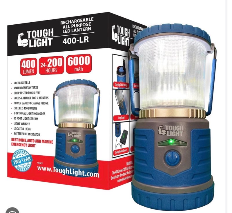 Tough Light USB Rechargeable Camping Lantern, 400 Lumens LED Lantern, Hanging Tent Lamp, 6000mAh Pow