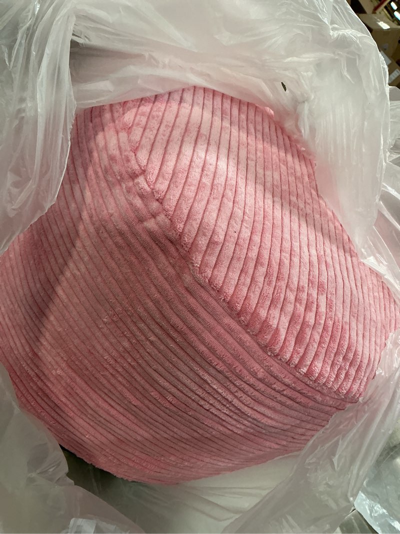 Condition photo showing Good Condition for HIGOGOGO Round Stuffed Pouf Ottoman, Corduroy Poufs with Foam Chunk Filling, Furry and Fluffy Pouf Foot Stool Storage Ottoman, 26 X 18 Floor Poufs Foot Rest for Living Room, Pink 26 inch Pink