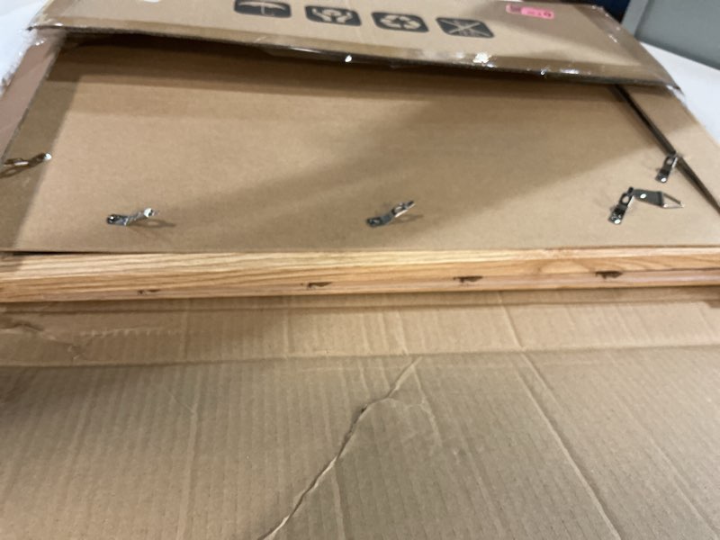Condition photo showing As Is for 14x20 picture frame set of 2, natural oak wood style - display 14 x 20 picture without mat or 12x18 picture with mat, wall mounting horizontal and vertical natural oak 14x20 in