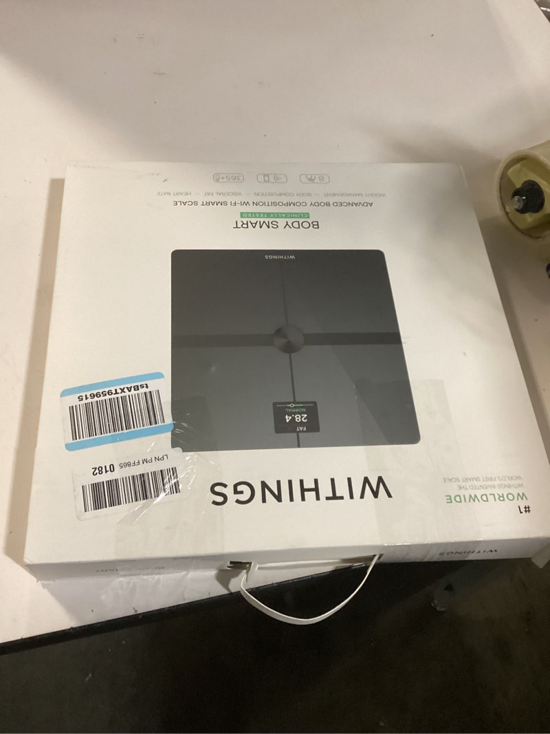 Condition photo showing New/Like New for WITHINGS Body Smart - Accurate Scale for Body Weight and Fat Percentage, Body Composition Wi-Fi and Bluetooth Weight Scale, Baby Weight Scale, Smart Scale Apple Health Compatible, Bathroom Scale Black Body Smart