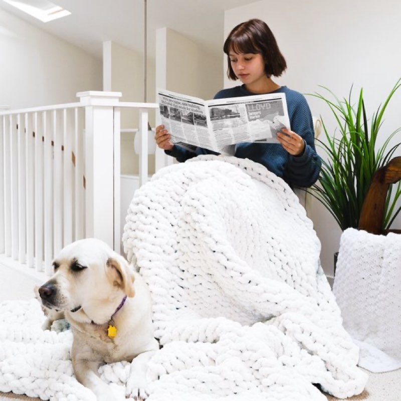 comtest chunky knit blanket throw knitted blanket chenille, white, 40"x 60