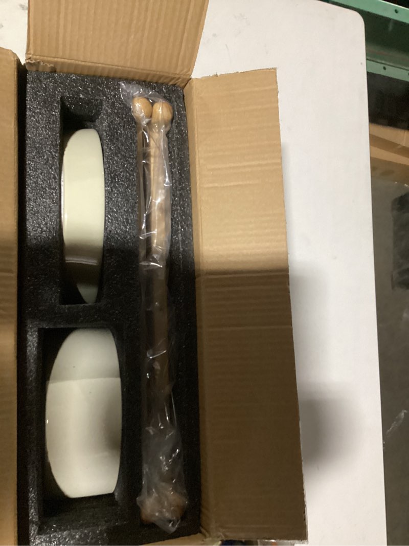 Condition photo showing Good Condition for Ceramic Raised Slow Feeder Dog Bowl Set, Elevated 7.3inch Bowl and 8.2inch Puzzle Slow Dish with Wooden Stand for Medium and Large Dog, Anti-Gulping (2X Beige+ Stand) 8.2inch 2 xBeige+ Stand- A