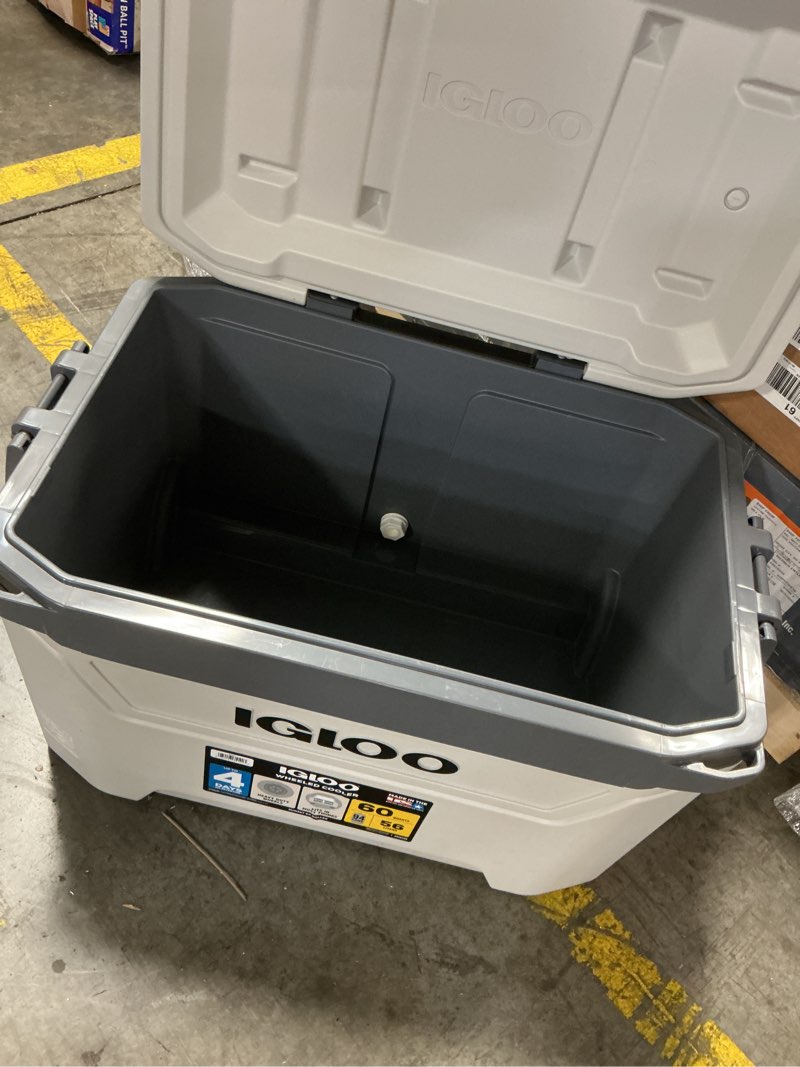 Condition photo showing Good Condition for igloo bone white and gray 60-quart sunset roller cooler