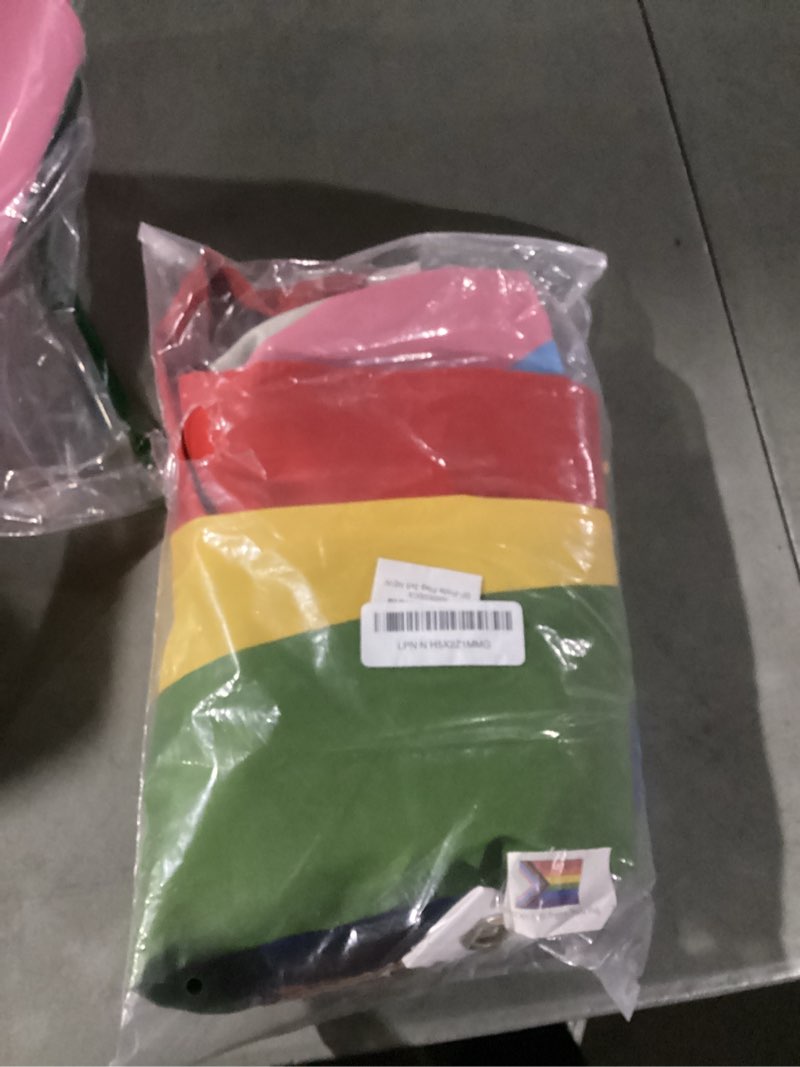 Condition photo showing As Is for Bradford Progress Pride Flag 12x18 Inch Outdoor 3 Ply Polyester Small Progressive Rainbow Flag LGTBQ Gay All Inlcusive Progressive for Wall with 2 Brass Grommets 12x18 inch Pride Flag