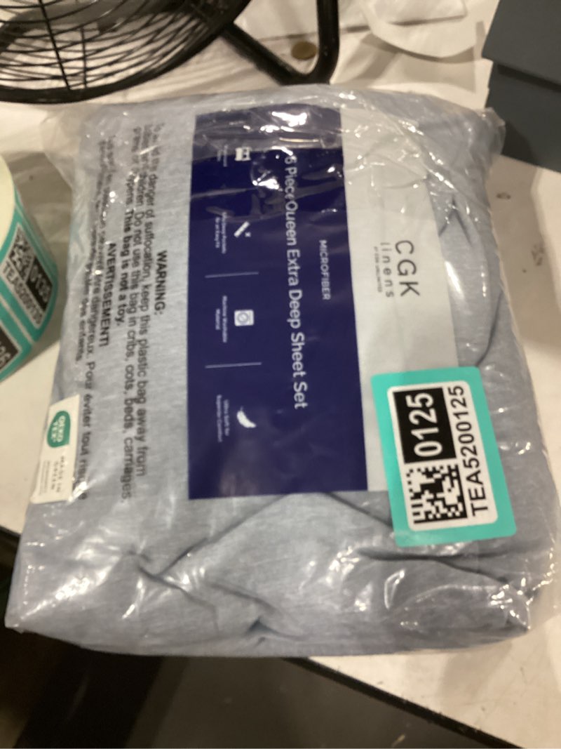 Condition photo showing New/Like New for extra deep queen sheet set - 6 piece breathable and cooling sheets - hotel luxury bedding for women, men, kids & teens - easy secure fit - soft and wrinkle free - extra deep pockets - heathered blue 39 - heathered blue queen