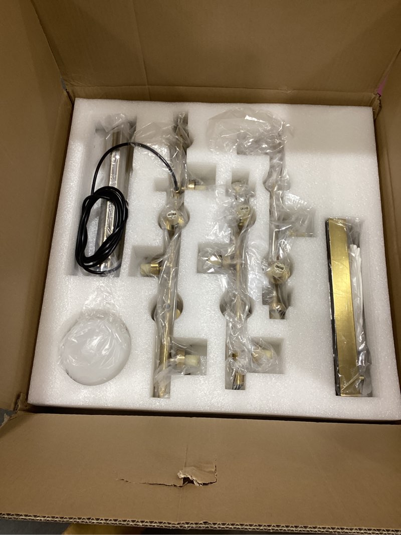 Condition photo showing Good Condition for 55" gold linear chandelier, 16 lights mid century modern sputnik chandelier, large pendant lights kitchen island with white glass lampshade, bubble chandelier for kitchen over table - gold gold - milky white lampshade 16-light