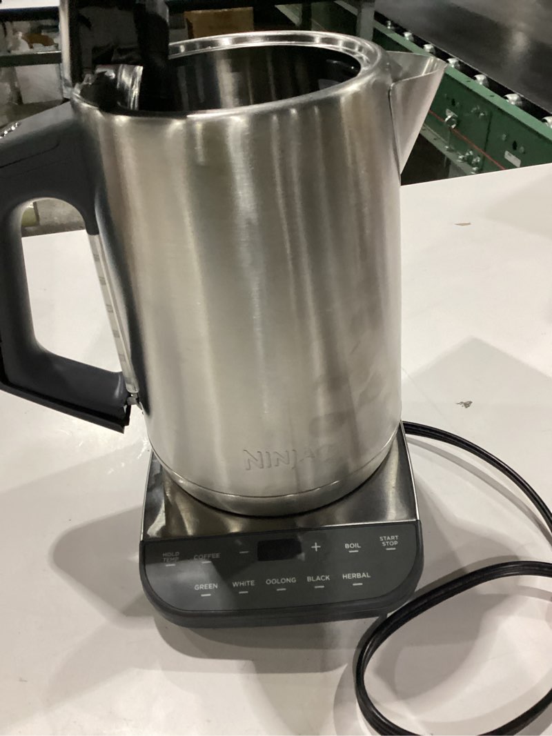 Condition photo showing As Is for NOT TESTED Ninja KT200 Precision Temperature Electric Kettle, 1500 watts, BPA Free, Stainless, 7-Cup Capacity, Hold Temp Setting, Silver Stainless Steel