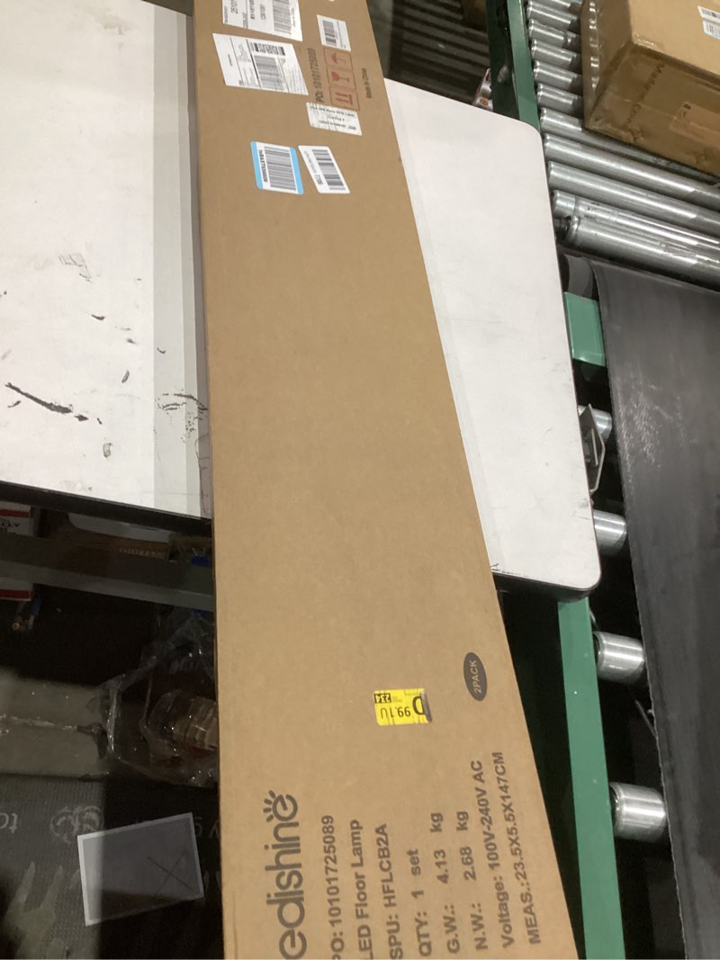 Condition photo showing New/Like New for EDISHINE LED Corner Floor Lamp, Set of 2 Minimalist Dimmable Light with Remote, 57.5" Tall Standing Lamp for Living Room, Bedroom, Home Office, 7 Color Temperature 2700-6000K (Gold)