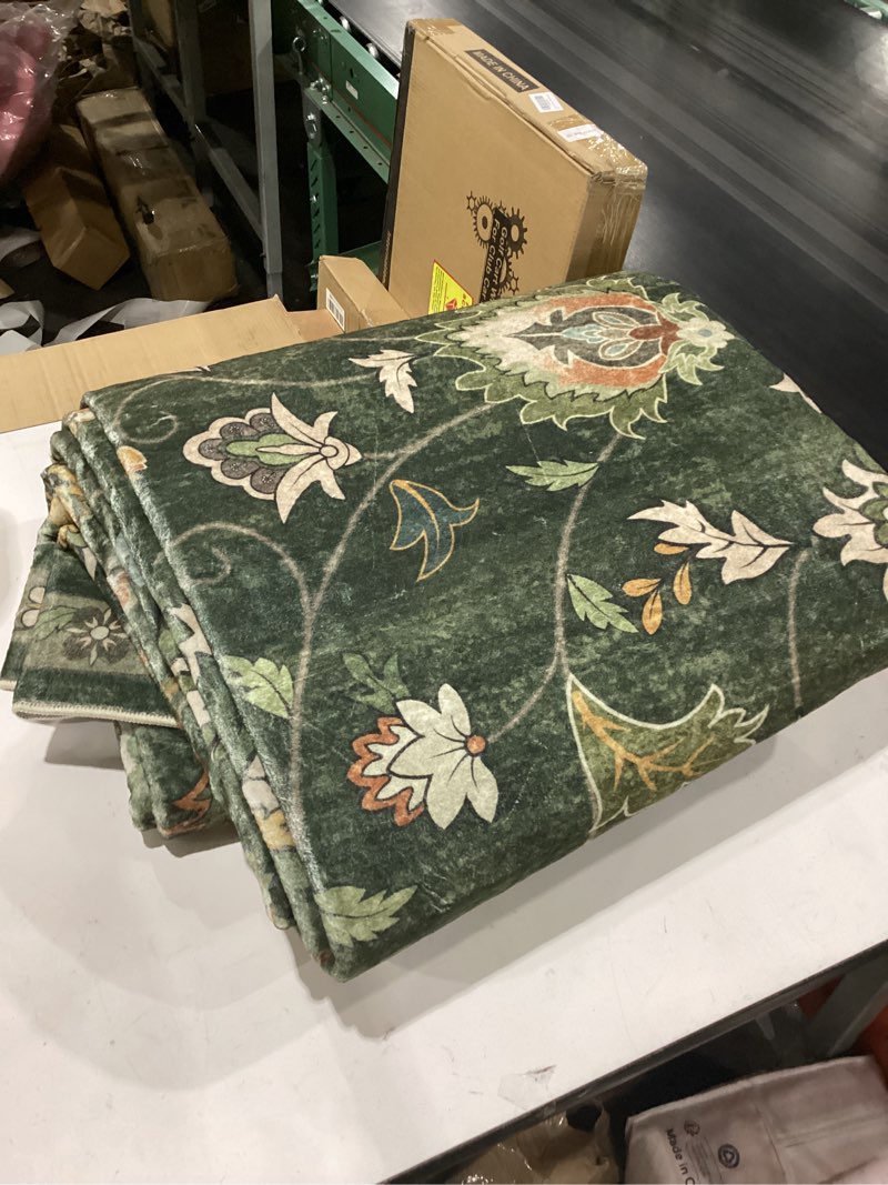 Condition photo showing Good Condition for hedlive green washable living room rug, floral 8' x10' area rugs for bedroom non-slip, soft low pile vintage floor carpet for dining apartment home office guest room green-2 8' x 10' (rectangular)