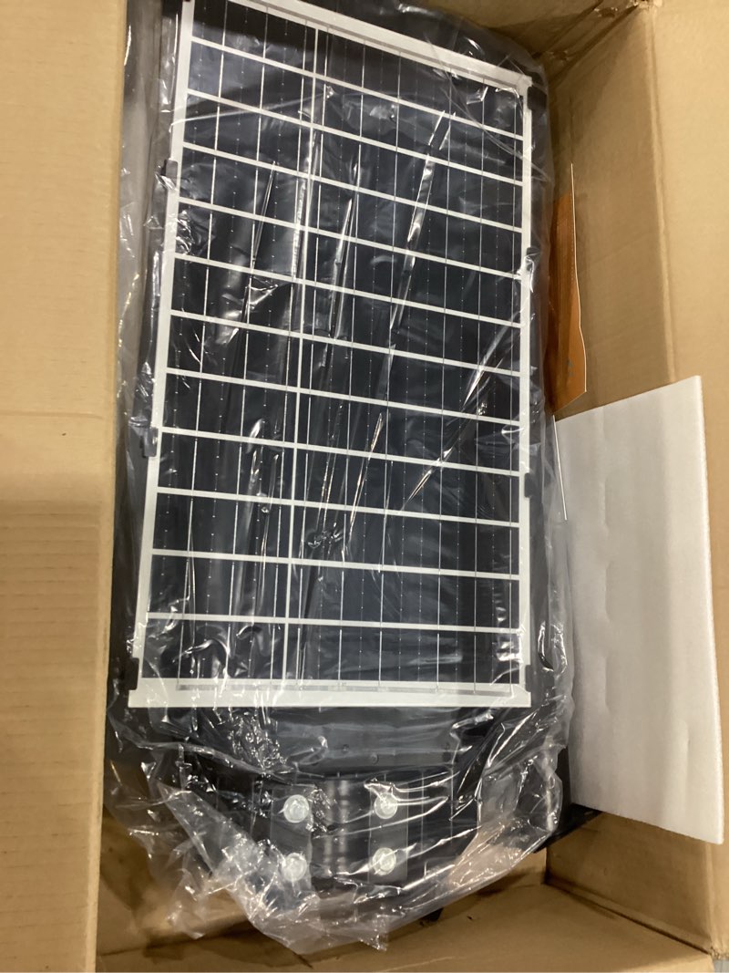 Condition photo showing New/Like New for 14000w solar street lights outdoor waterproof, 2 pack large solar powered led flood light outside, heavy duty parking lot light dusk to dawn, motion sensor, pole or wall mount, remote control xl 2 pack