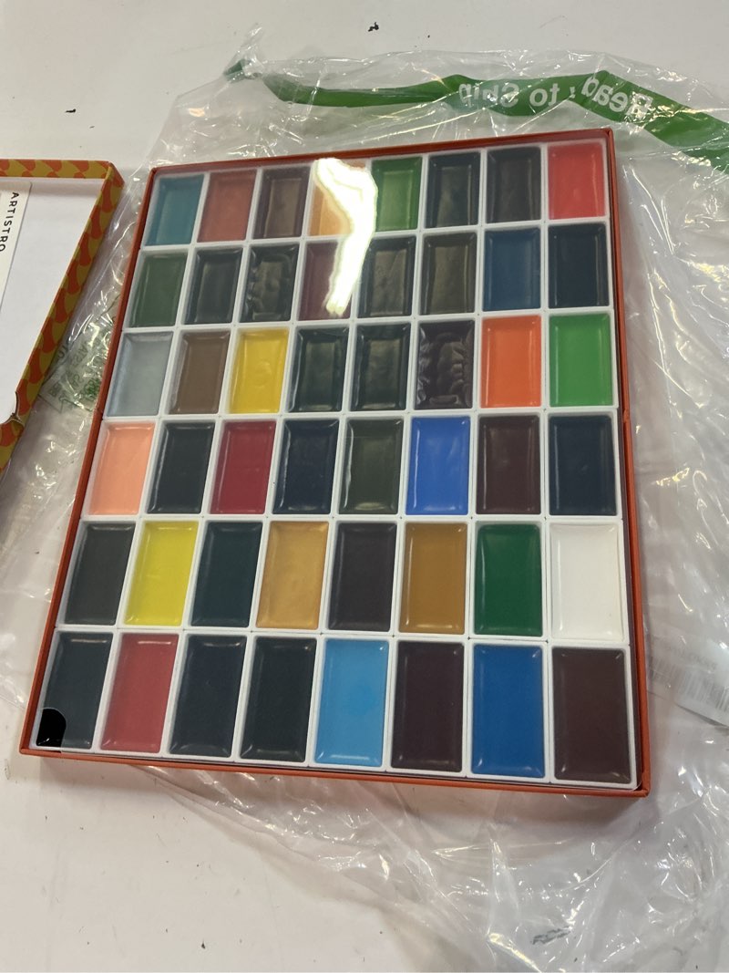 Condition photo showing New/Like New for artistro professional watercolor paint set for adults - 48 pigment-rich colors, xl pans, astm-i lightfastness, high tinting strength watercolor set for professionals made by professionals 48 colors