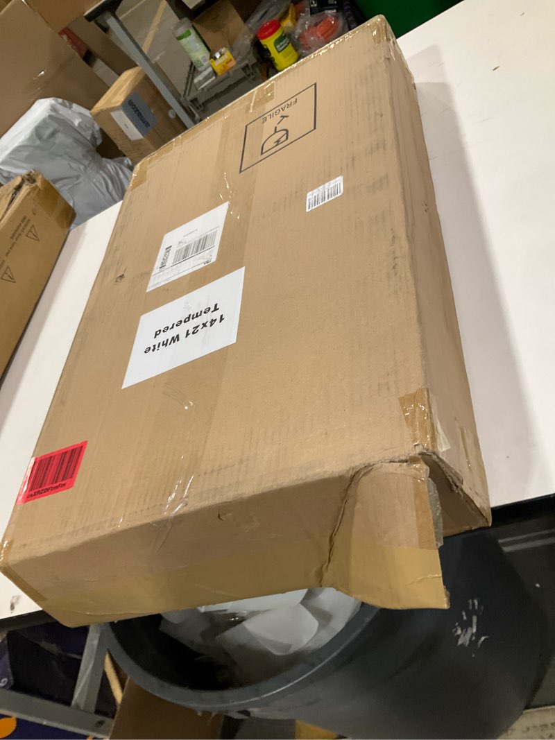 Condition photo showing As Is for Shed Windows 2 Pack 14" W x 21" H Flush Mount White Window with Tempered Glass and Fiberglass Screen,Sliding Windows with Vertical Slider and Screws for Sheds,Chicken Coop, Playhouse Garbage Room etc 14”x21”