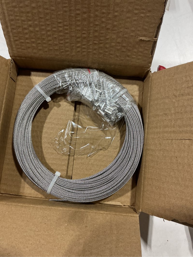 Condition photo showing Good Condition for 1/16 wire rope, 200ft 304 stainless steel cable with 100pcs crimp sleeves, aircraft grade, 7x7 strand, 368lbs breaking strength, for garden trellis, clothesline, railing,trellis