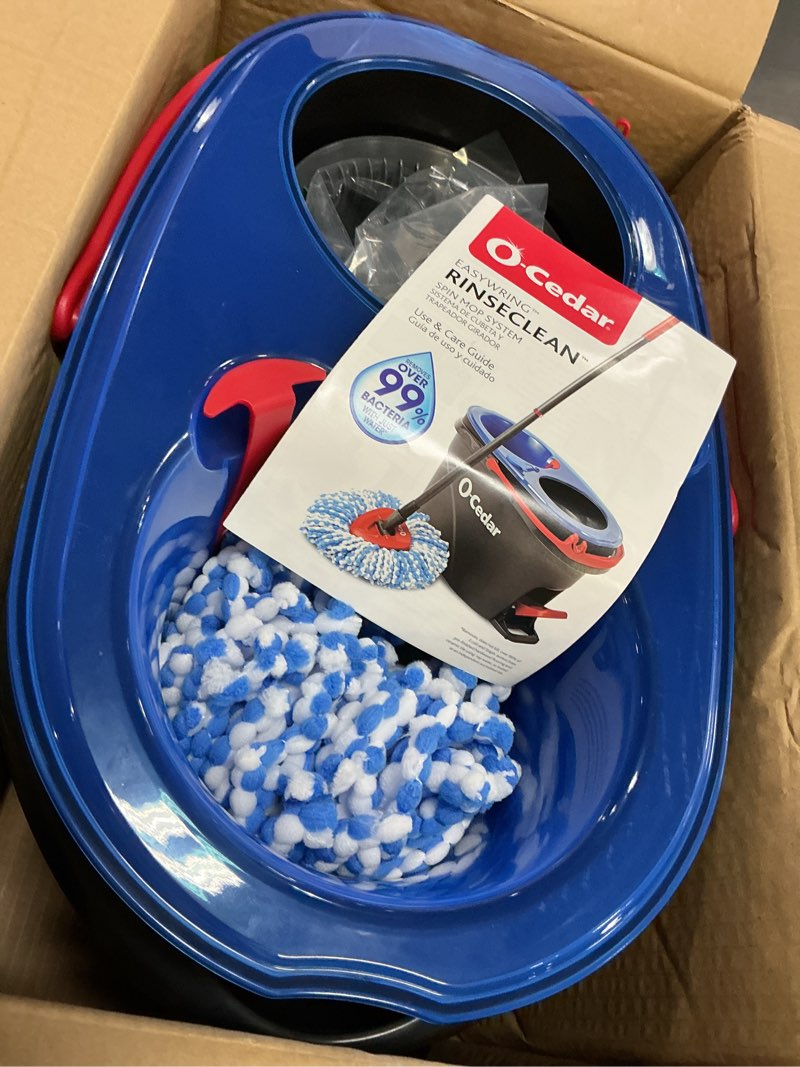 Condition photo showing As Is for o-cedar rinseclean spin mop & bucket system | clean with water | removes 99% of bacteria
