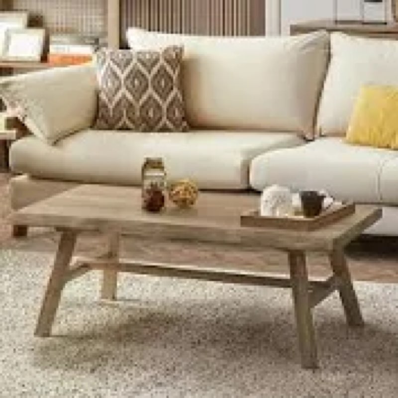 Wnutrees Farmhouse 43" Coffee Table,Solid Wood Center Tables for Living Room and Office, Rustic Wood