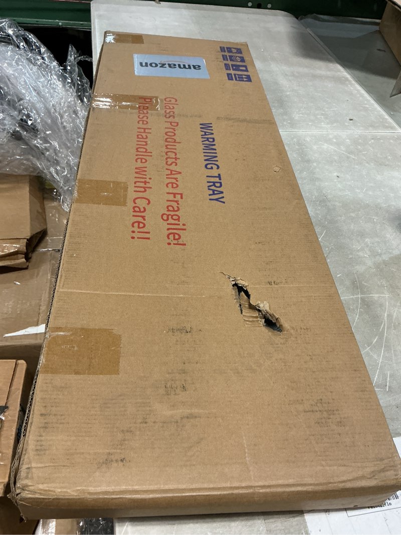 Condition photo showing New/Like New for electric warming tray?extra long 40”x12”??food warmer with thermostat and full surface heating?food warming mat with 2 temperature modes for parties buffet?gatherings?gold edge black extra long 40"x12"