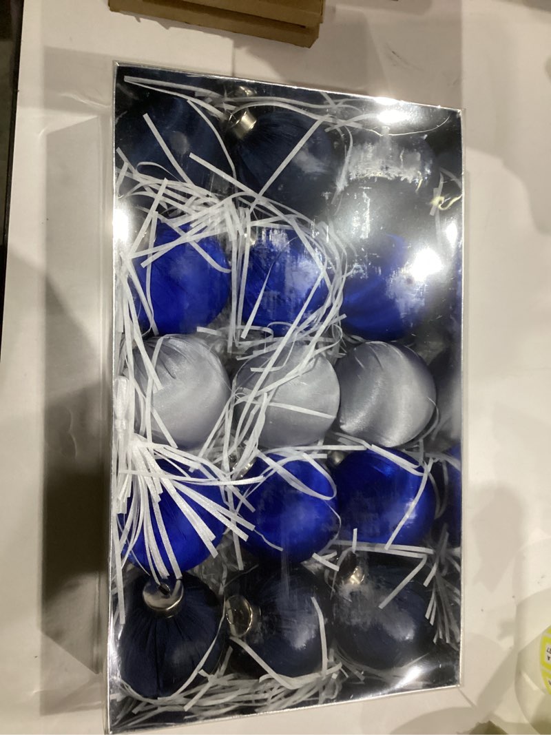 Condition photo showing New/Like New for Similar to Liliful 36 Pcs 4 Inch Blue and Gray Velvet Christmas Ornaments Set, 12 Large Flocked Ornaments Ball, 24 Christmas Velvet Ribbon Bows 5 x 7, Shatterproof Vintage Xmas Tree Wreath Mantel Hanging Decor Blue,gray,white