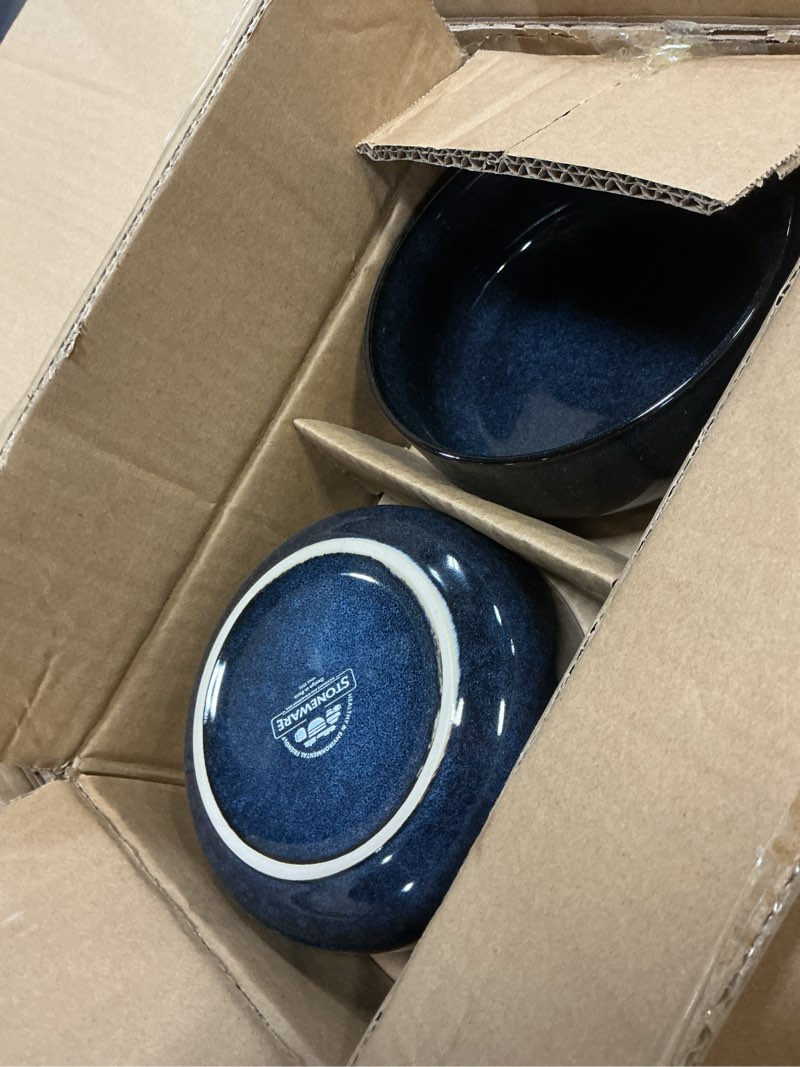 Condition photo showing Good Condition for E-far 18-Piece Plates and Bowls Set, Dinnerware Sets for 6, Reactive Glaze Stoneware Dishes Dinning Ware, Microwave & Dishwasher Safe - Deep Sea Blue Deep Sea Blue Service for 6
