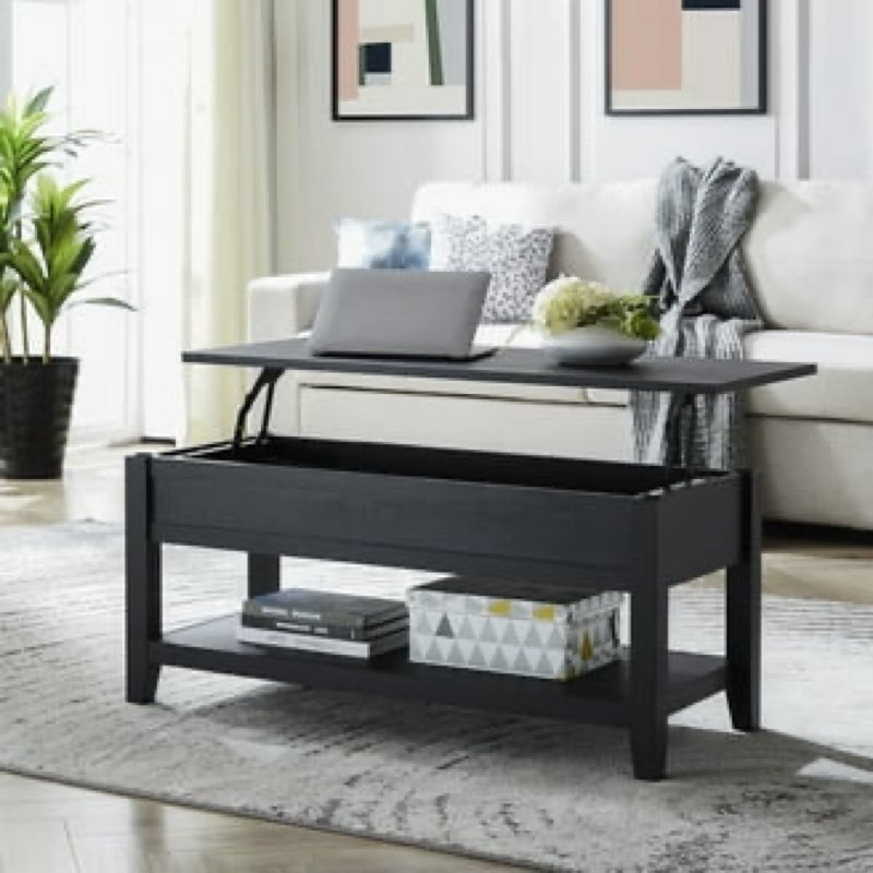 Mainstays Lift Top Coffee Table with Storage Shelf, Black wood finish
