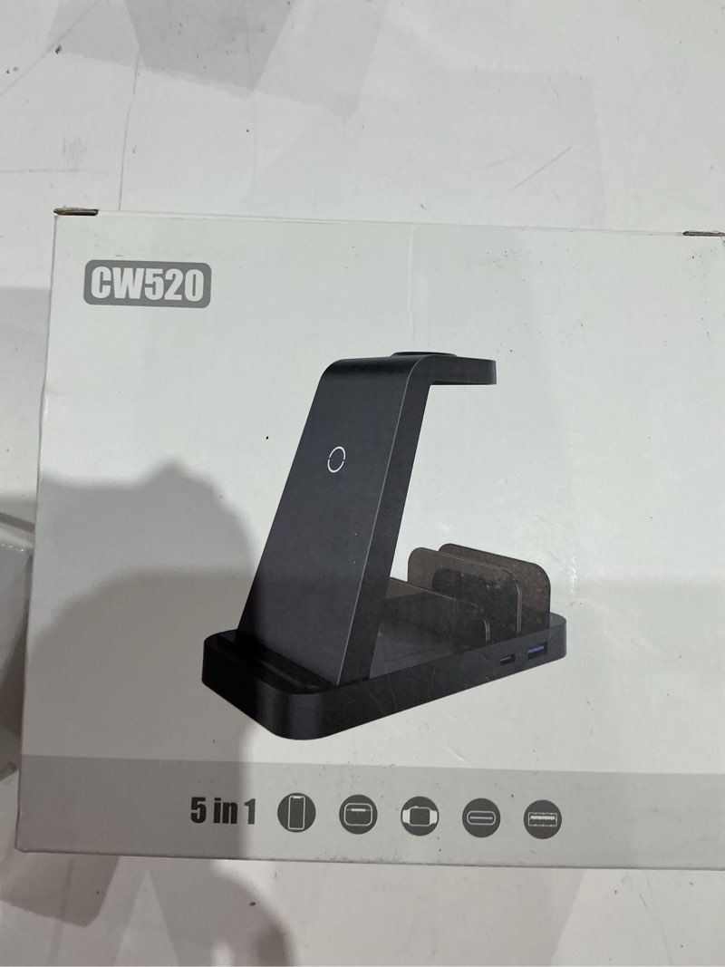 Condition photo showing Good Condition for wireless charger for iphone - 5 in 1 charging station for multiple devices apple: fast wireless charging stand dock for iphone 17 16e 16 15 14 13 12 pro max apple watch airpods black