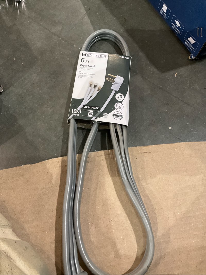 Condition photo showing As Is for utilitech 6-ft 30 -amp 3 -prong gray dryer appliance power cord