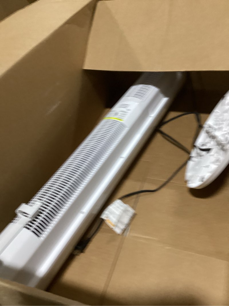 Condition photo showing As Is for 25" electric space heaters for indoor use, 2-in-1 tower heater and fan combo, 70°oscillating, 2s instant heating, 1500w, 3 heating & fan modes,electric portable heater for bedroomofficehome, snowwhite