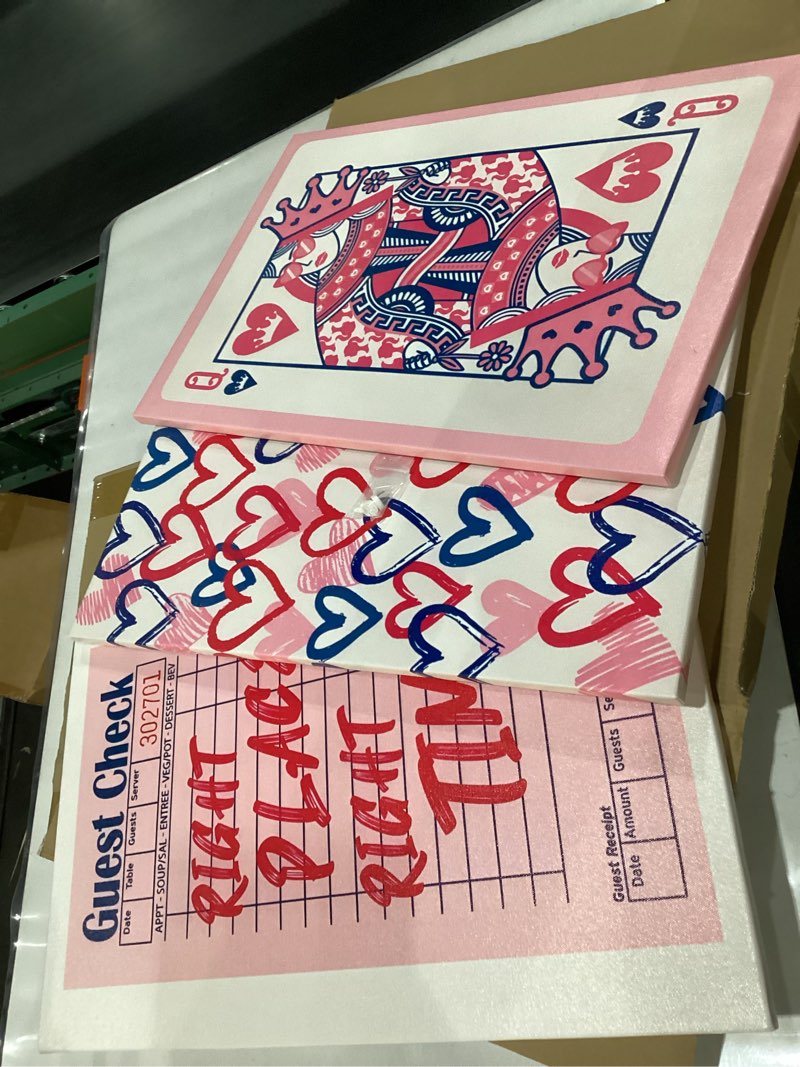 Framed Modern Aesthetic Pink Queen Hearts Canvas Wall Art Retro Funky Preppy Paintings Playing Card Pictures Wall Decor Posters Prints for Living Room Girls Bedroom