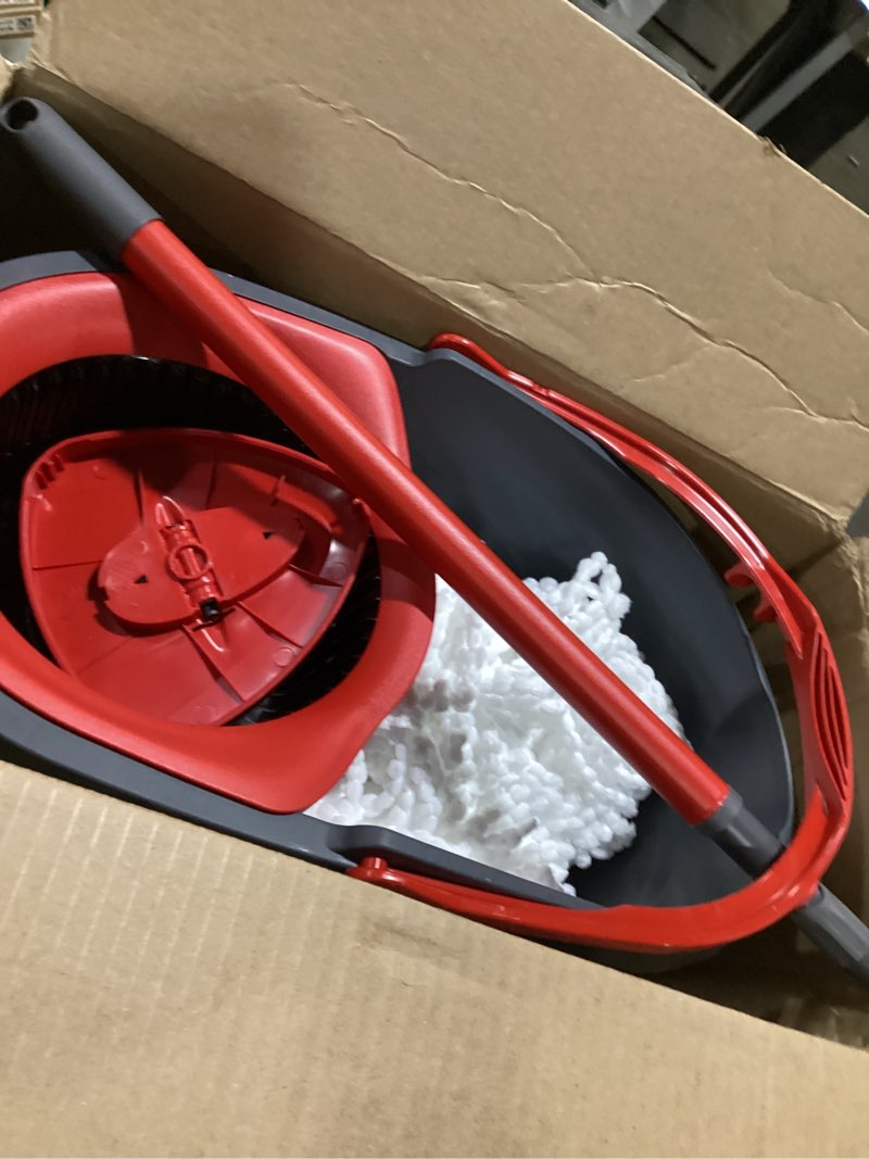 Condition photo showing As Is for o-cedar easywring microfiber spin mop, bucket floor cleaning system, red, gray, standard #1 easywring system