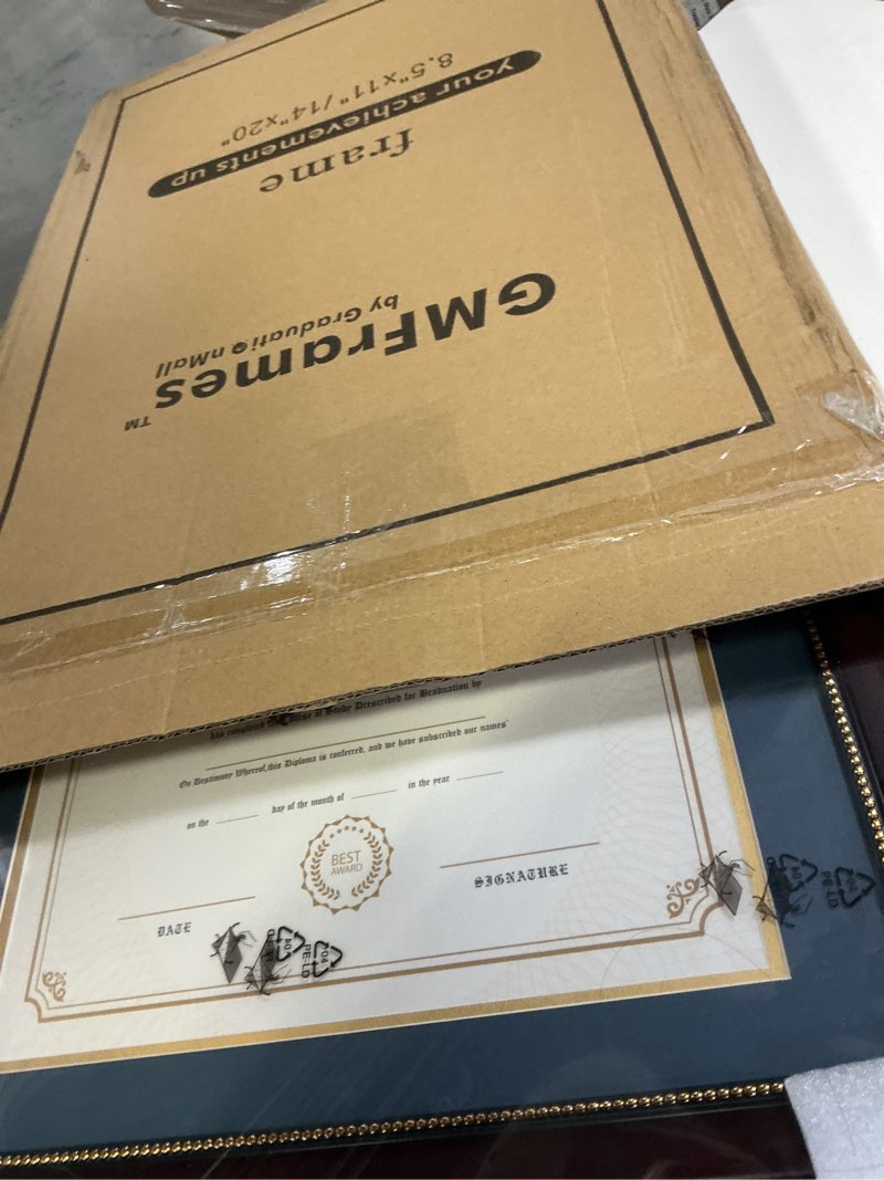 Condition photo showing Good Condition for graduationmall 14x20 double diploma frame, display 8.5x11 certificate with black over gold mat,tempered glass,black with silver beads black with silver beading double 8.5x11