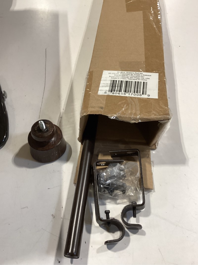 Condition photo showing Good Condition for stockton 26-48 inch adjustable curtain rod set, 5/8 inch diameter in walnut walnut 26-48 inch
