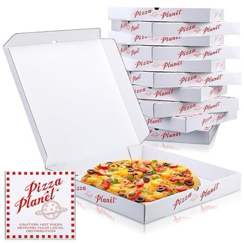 10 Pack Pizza Party Boxes Bulk, 16 x 16 x 2 Inch Corrugated Pizza Box with Design White Red Food Delivery Boxes Take Out Food Containers for Cookies, Cake, Party Favors, Wedding