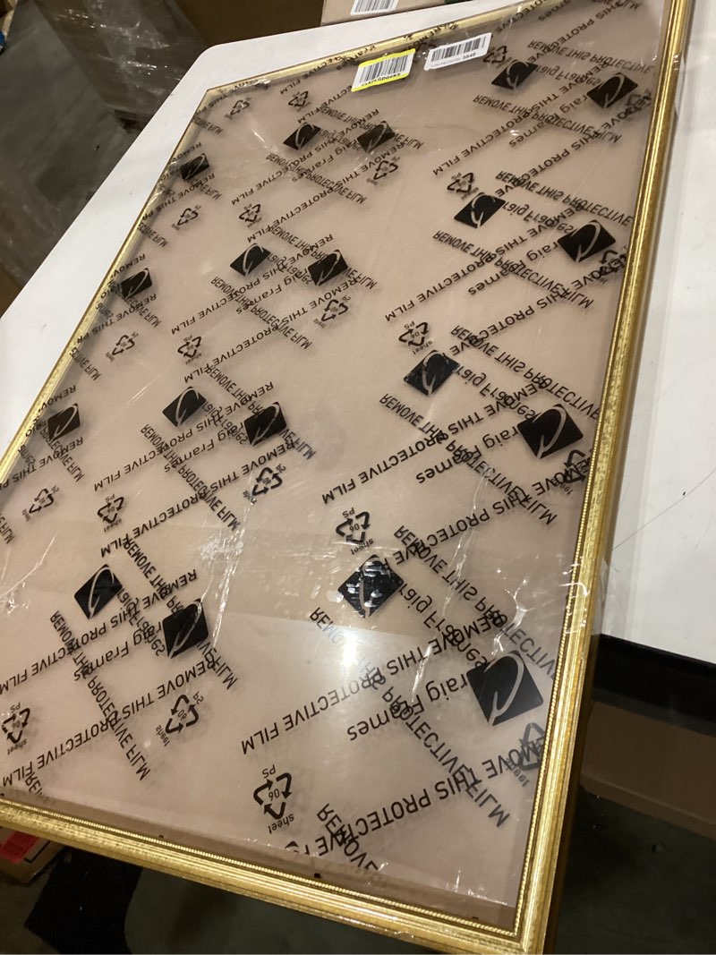 Condition photo showing As Is for craig frames 24x36 picture frame matted for 20x30 photo, gold, ornate style, 3/4 inch wide solid wood moulding with vintage beaded detail, plexiglass and backing included, wall display frame